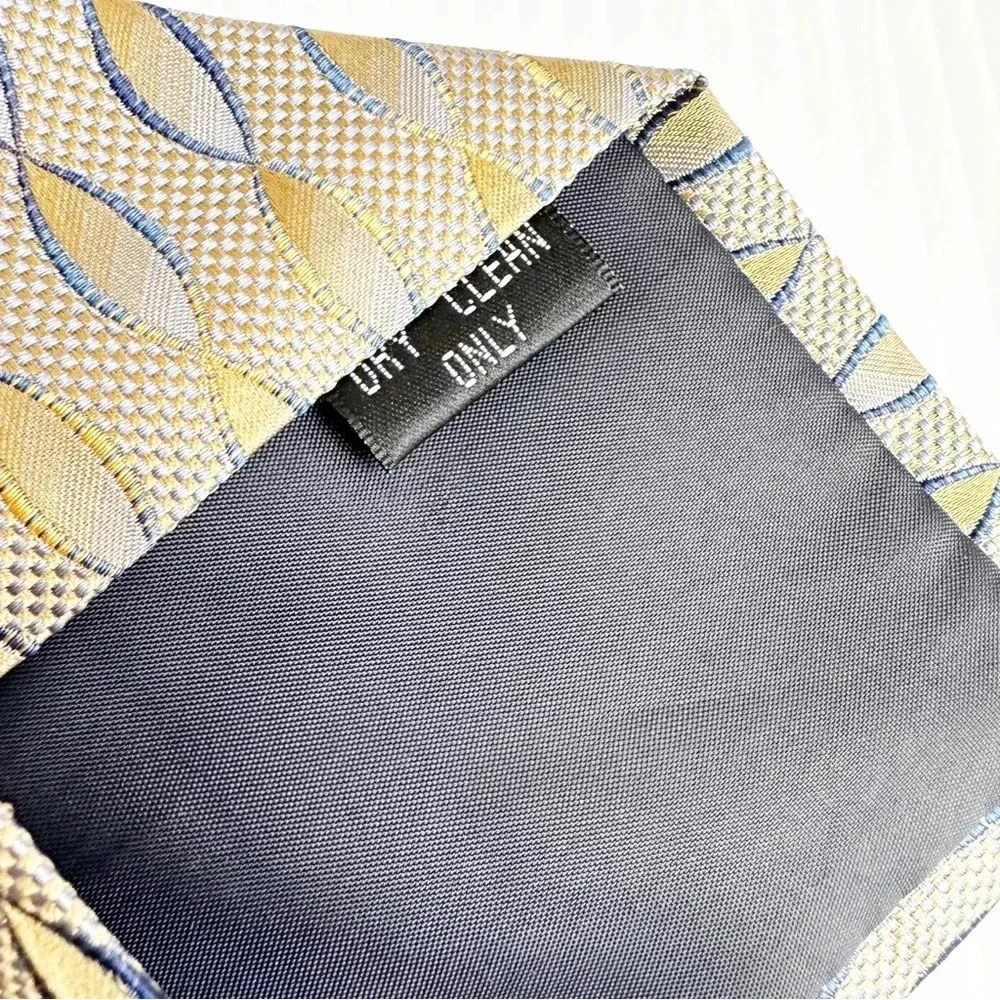 Vitorofolo Silk Tie Gold and Blue Geometric Print